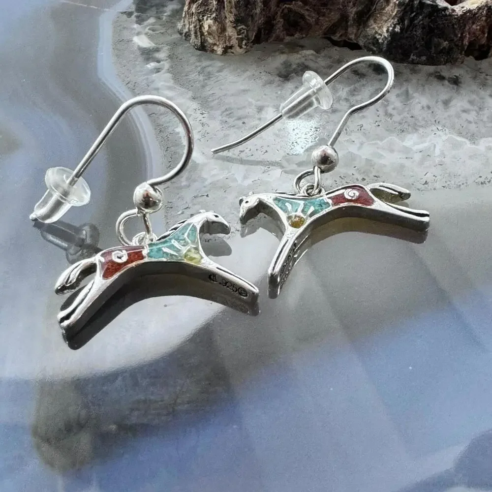 Carolyn Pollack Sterling Multistone Chip Inlay Horse Dangle Earrings For Women - Picture 3 of 10